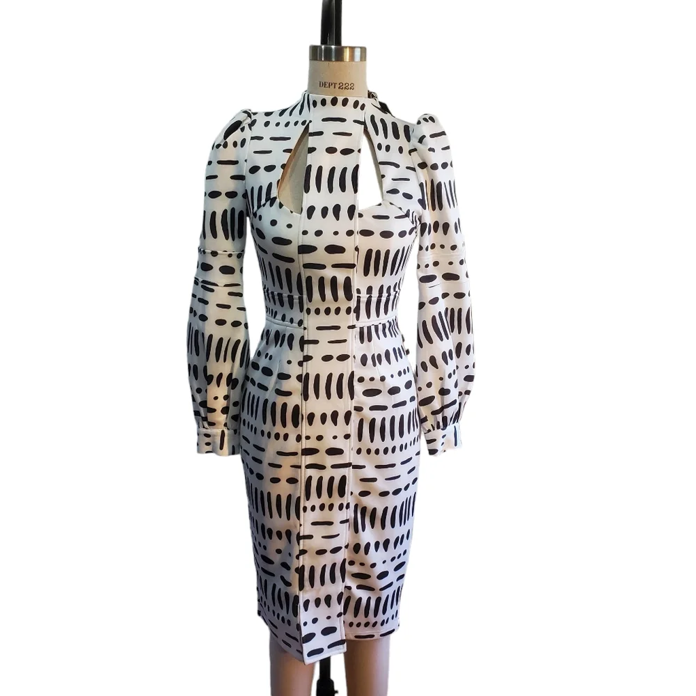 Shein X Women's Black & White Bodycon Cutout High Neck Dress New Size XS - Picture 4 of 12